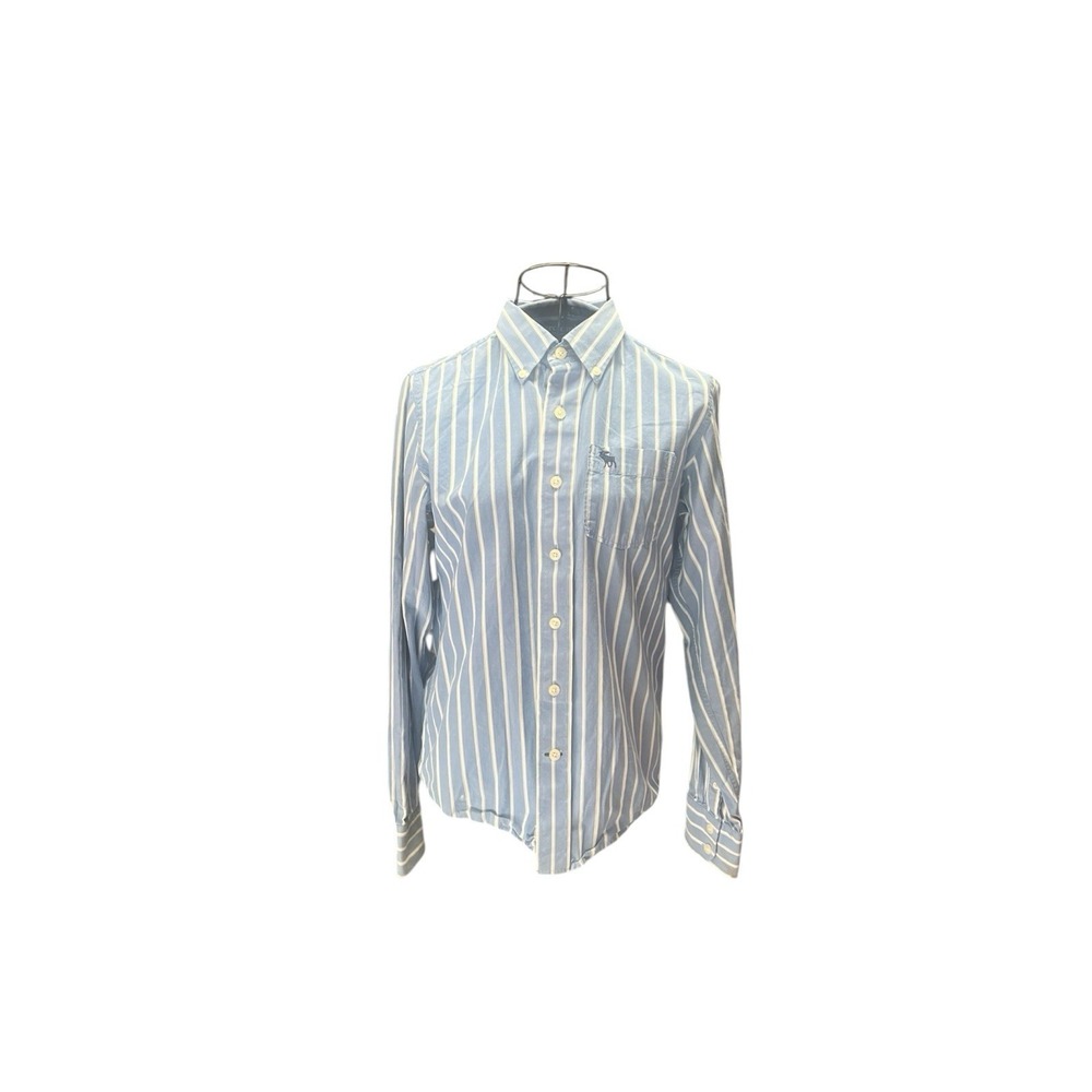 Abercrombie Shirt Youth Size Large Blue White Striped Classic Button Up